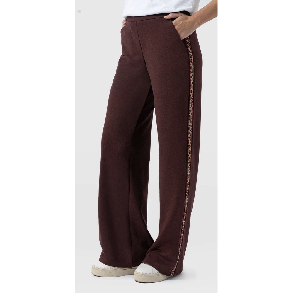 Saint + Sophia Victory Straight Leg Pants Maroon Leopard Stripe - Sz 12 NWT